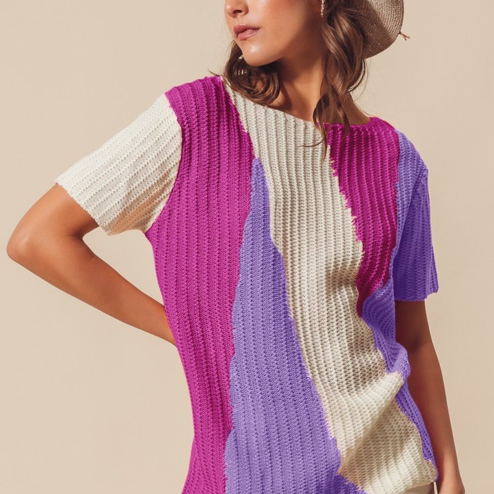 SO ME Boat Neck Multi Colored Lightweight Sweater Top‎